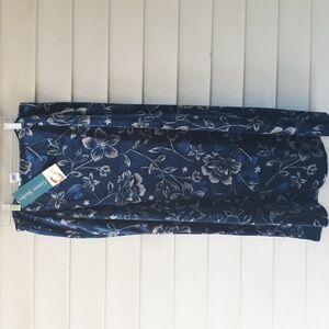 Vtg 90s NWT Floral Maxi Skirt Velour Beautiful Deep Blue